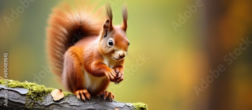 European red squirrel feeding and park attraction