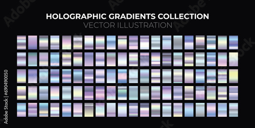 Holographic Gradients Collection. Set of metallic gradients. Purple gradients. Collection holographic textures.
