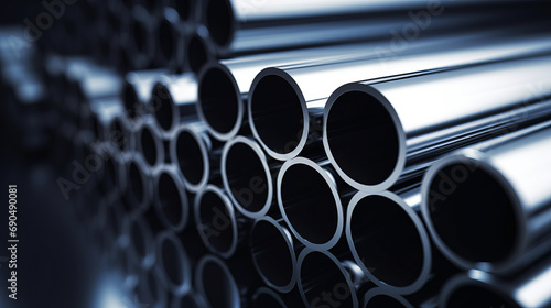 Stack of stainless steel pipes background , metallurgical industry backdrop concept image photo