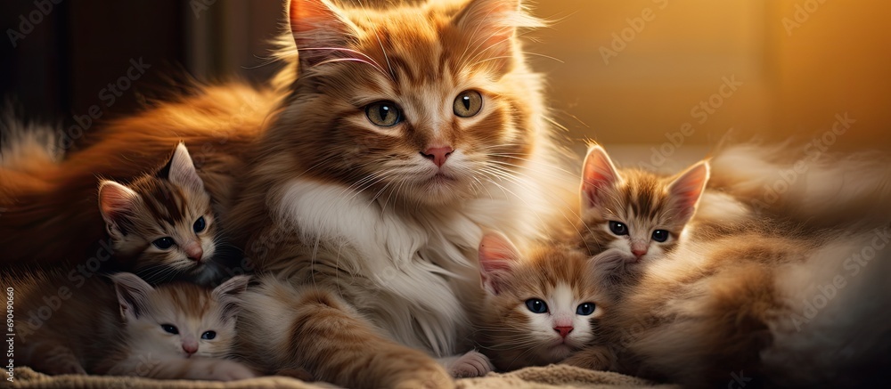 High quality photo of a mother cat with her newborn kittens. High quality photo of a mother cat with her newborn kittens.