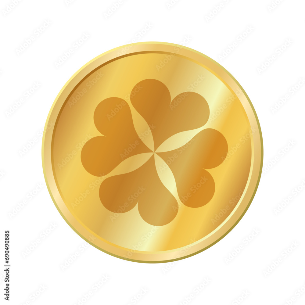 Vector golden coin with clover on white Vector golden coin with clover on white
