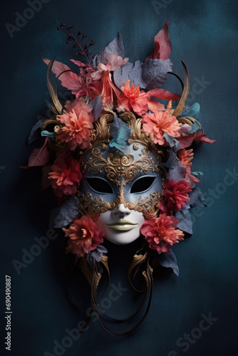 Masquerade mask with peacock feathers, , AI Generated