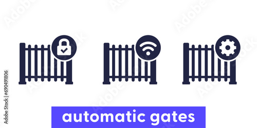 automatic gates icons on white, electric gate vector