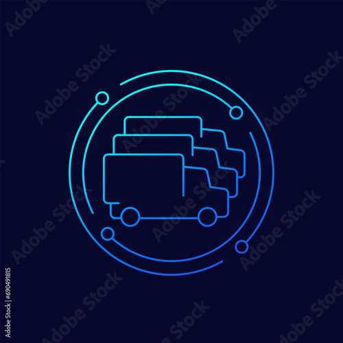 commercial fleet icon with trucks, linear design