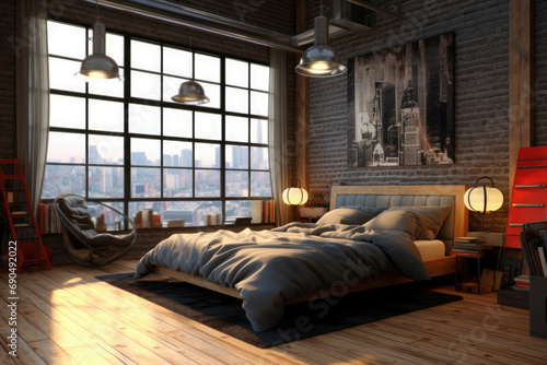 Modern Clean Contemporary Bedroom Interior Design, AI Generated