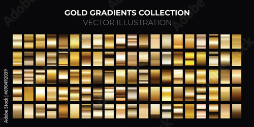Gold foil texture background set. Vector golden, copper, brass and metal gradient template. Premium Gold Gradient Set. Set of metallic festive gold vector gradients. Best for luxury badges,  photo