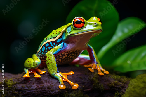 Red Eyed Tree Frog Sitting On A Leaf wood © katobonsai