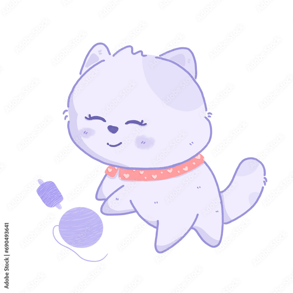 Cute cat cartoon playing with thread PNG Cute cat cartoon playing with thread PNG