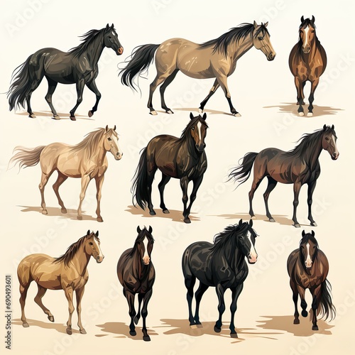 diverse group of horses standing peacefully in pasture