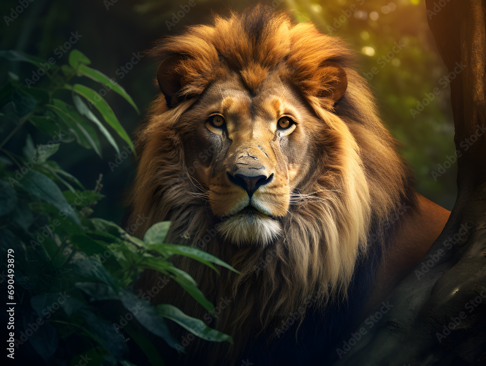 lion in the forest background