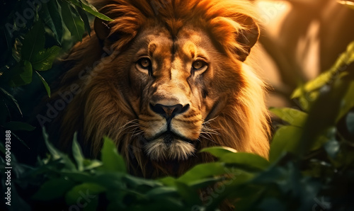 lion in the forest background