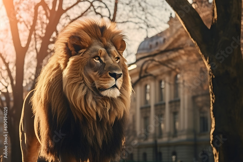 lion in the city background