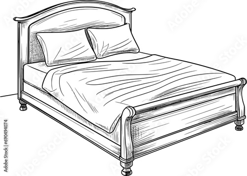 Living Bed Vintage Outline Icon In Hand-drawn Style