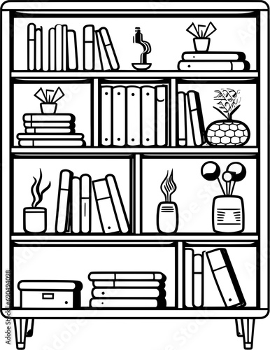 Living Bookcase Vintage Outline Icon In Hand-drawn Style