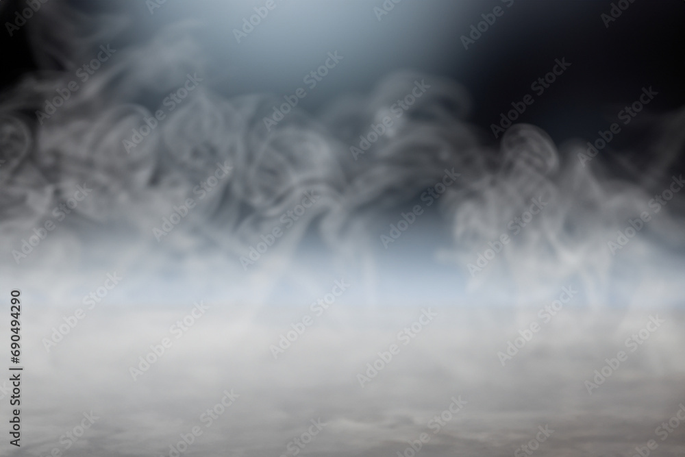 Smoke On Cement Floor With Defocused Fog In Halloween Abstract Background