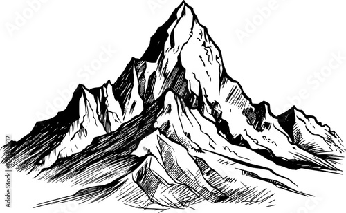 Snowy Mountain Landscape Vintage Outline Icon In Hand-drawn Style