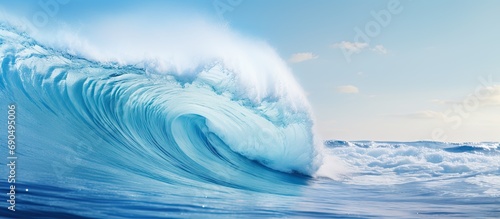 Ocean wave with a blue hue. © AkuAku