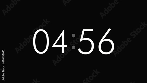 5 minutes countdown digital clock timer animation in 4k