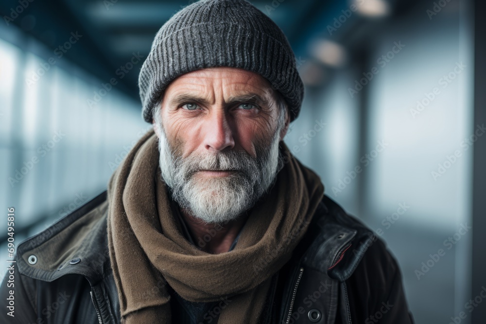 Portrait of a handsome senior man with gray beard and mustache wearing a winter hat and jacket. Portrait of a handsome senior man with gray beard and mustache wearing a winter hat and jacket.