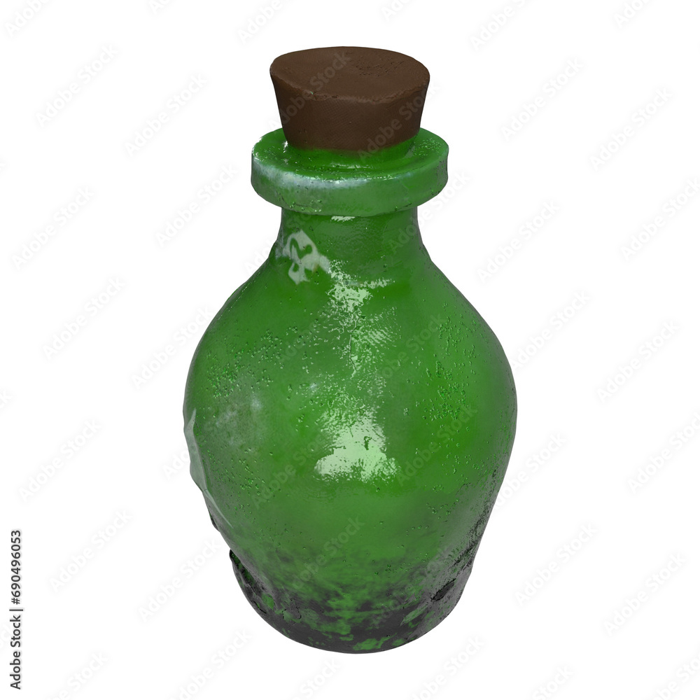 alcohol & green bottle isolated on white