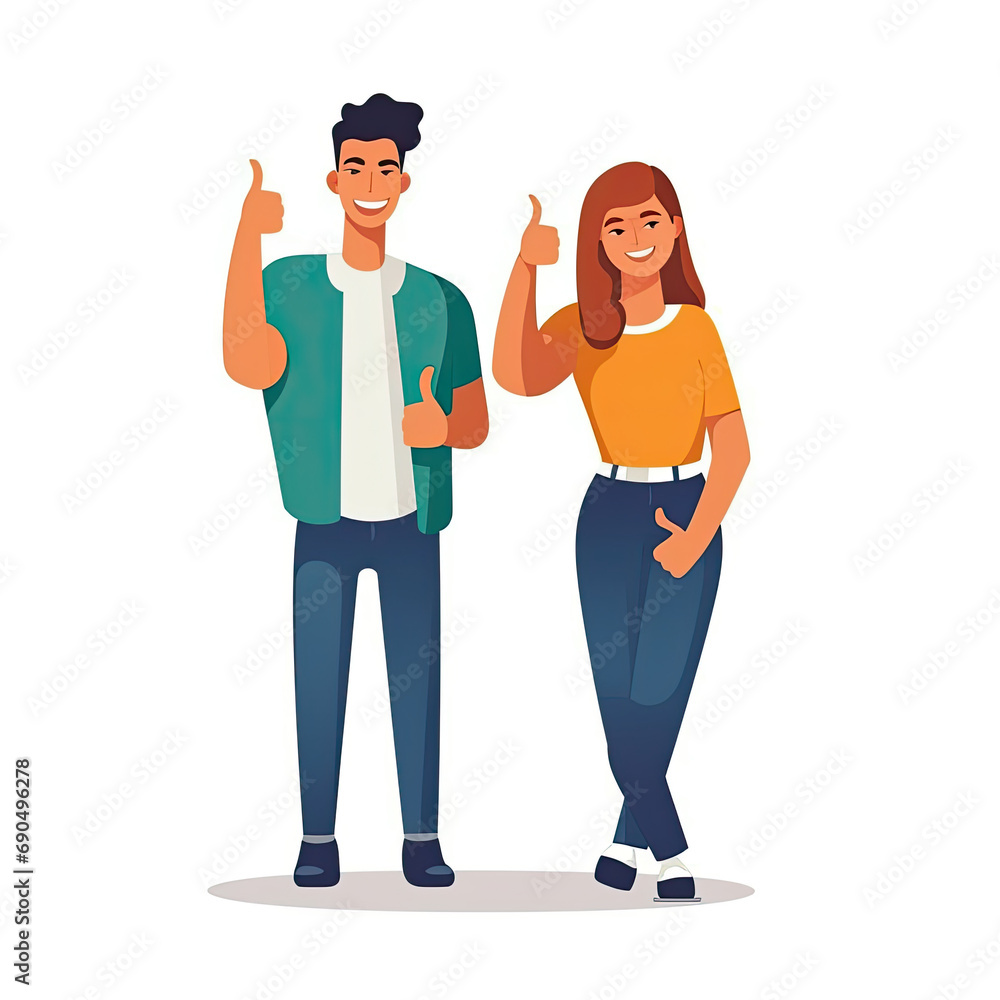 Young people with thumb like symbol Flat vector illustration daily activities working AI Generated