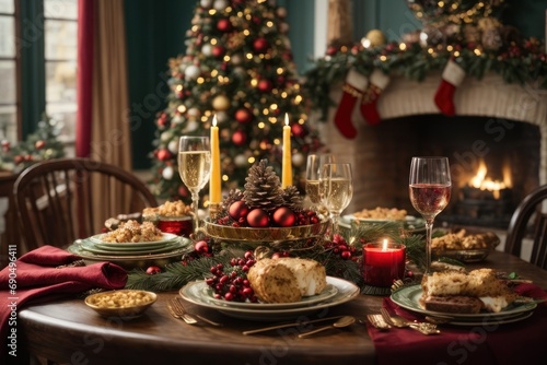 christmas table setting with decorations