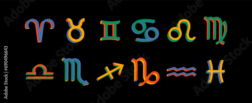 Zodiac sign icons in memphis style. Trendy vector illustrations. Isolated icons.