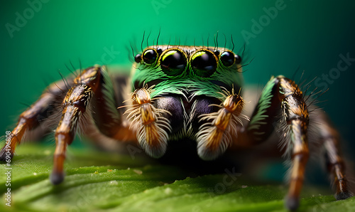 Spider on a leaf, with soft diffused flash light. © katobonsai