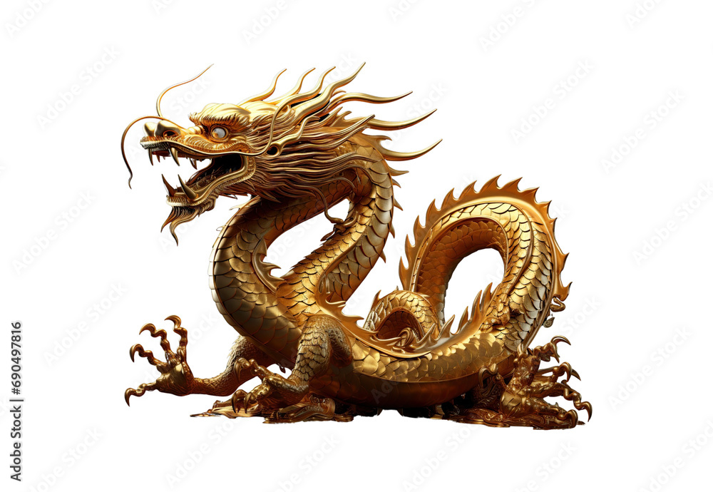 Fototapeta premium Chinese_dragon_dark_gold_color_bright_colors_full