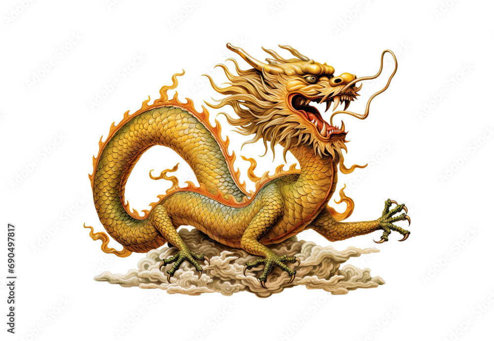 Obraz premium Chinese_dragon_golden_color_colorful_full_body.
