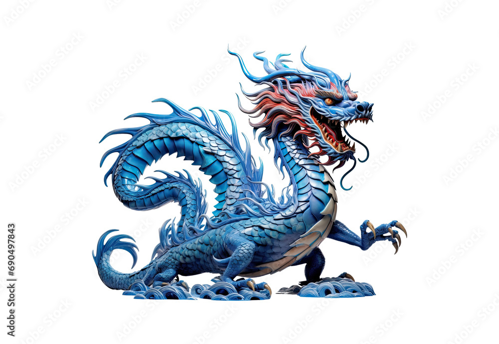 Fototapeta premium Chinese_dragon_blue_colorful_full_body._No_shadows_