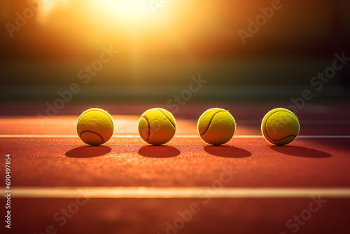 Tennis ball on tennis court. the concept of a sporty lifestyle. © katobonsai