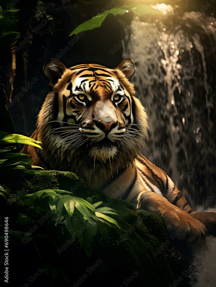 tiger in the forest background.
