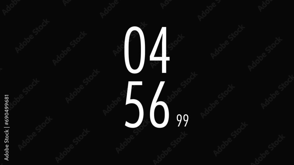 5 minutes digital clock countdown timer with milliseconds on black ...