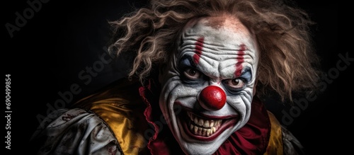 Frightening clown in costume.
