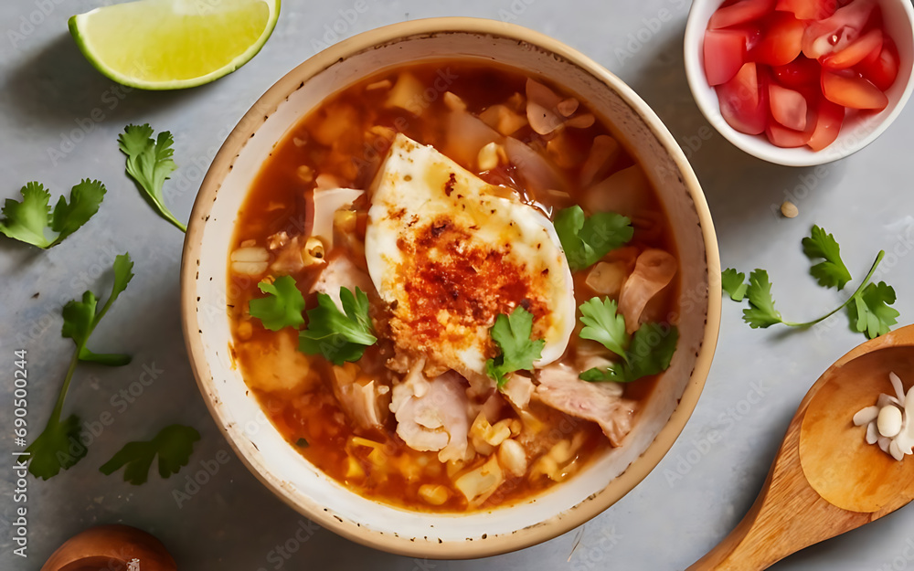 Capture the essence of Pozole in a mouthwatering food photography shot Generative AI Capture the essence of Pozole in a mouthwatering food photography shot Generative AI