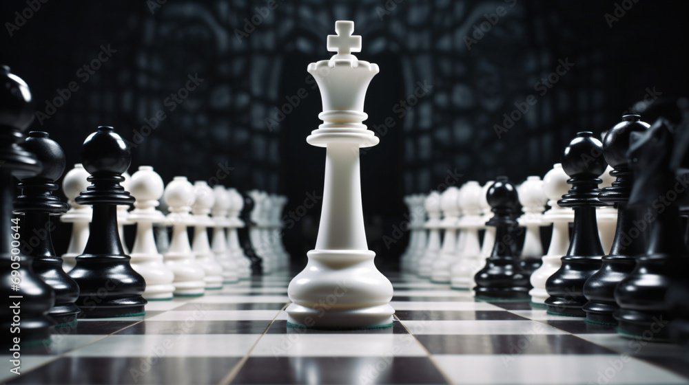 White Chess king surrounded with black pawns