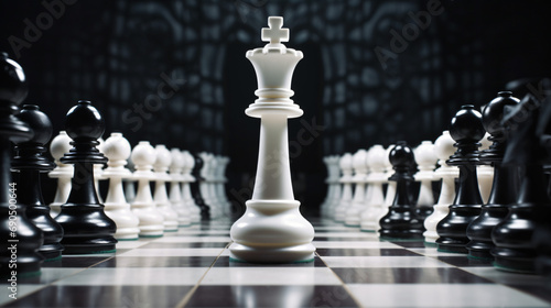 White Chess king surrounded with black pawns