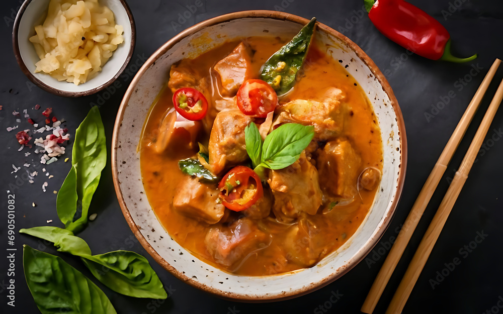 Capture the essence of Massaman Curry in a mouthwatering food photography shot Generative AI