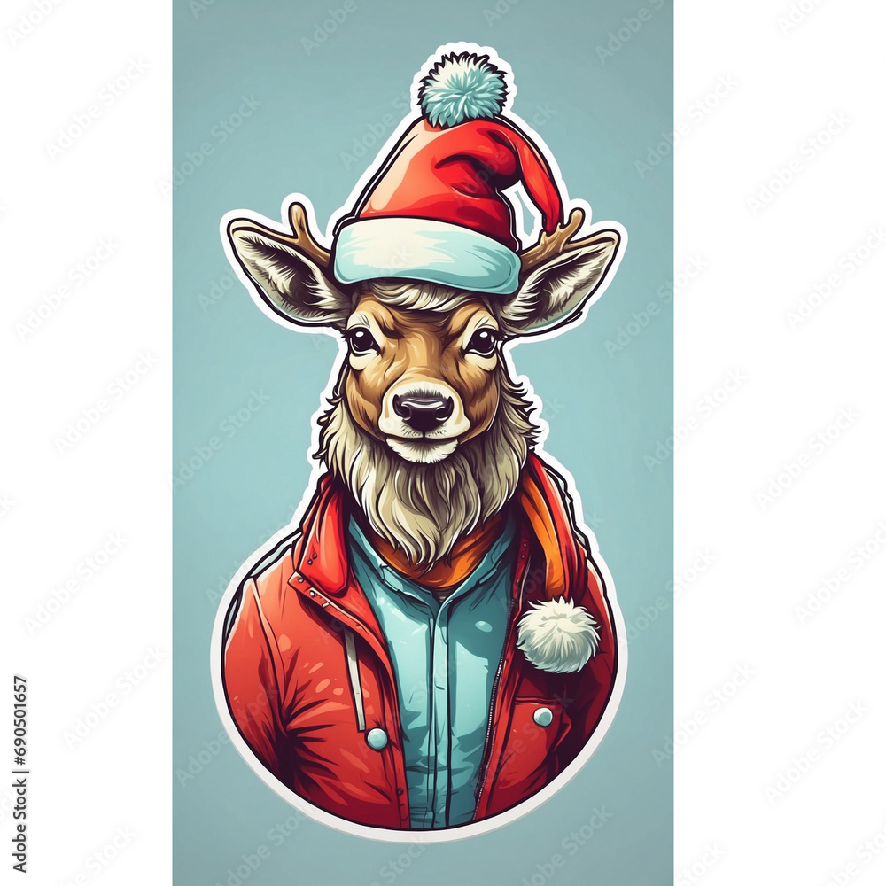 Naklejka premium Reindeer with Santa Hat