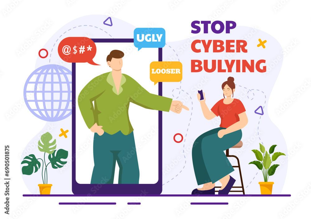 Stop Cyberbullying Vector Illustration Of Haters Online With Bullying Stop Cyberbullying Vector Illustration Of Haters Online With Bullying