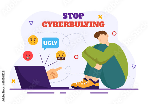Stop Cyberbullying Vector Illustration of Haters Online with Bullying Internet, Trolling and Hate Speech in Flat Cartoon Background Design