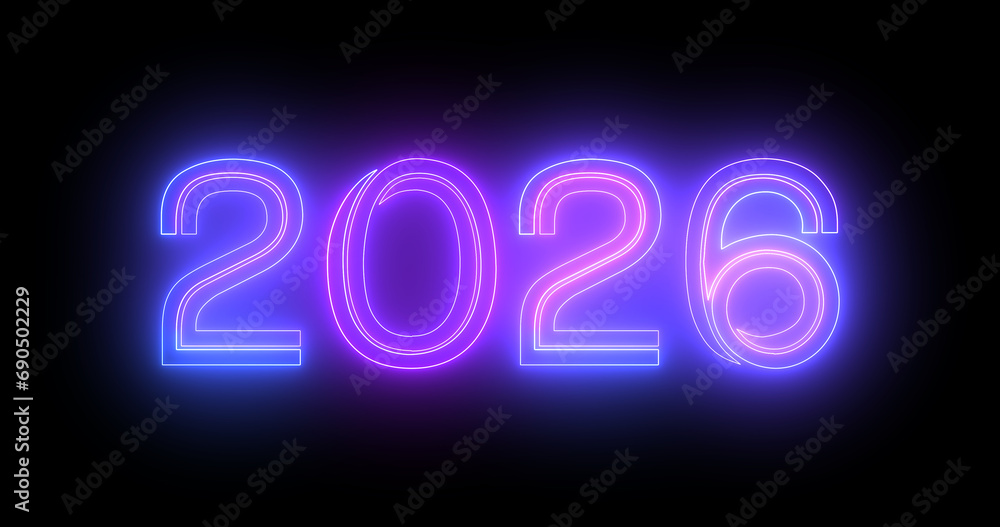 2026 Happy New Year's Eve nightclub fluorescent neon sign background. Glittering celebration motion graphic countdown animation for 2026 in 3d typography isolated moving lines bg. 2026 Happy New Year's Eve nightclub fluorescent neon sign background. Glittering celebration motion graphic countdown animation for 2026 in 3d typography isolated moving lines bg.