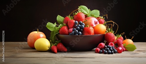 Fruits in a bowl on the table.