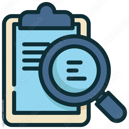 report paper clipboard search finding scan magnifying filled outline