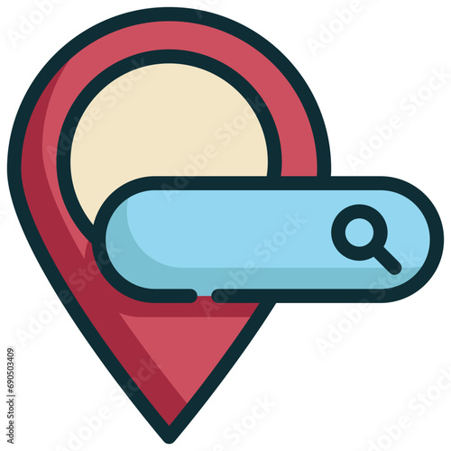 pin location mark map finding search magnifying filled outline