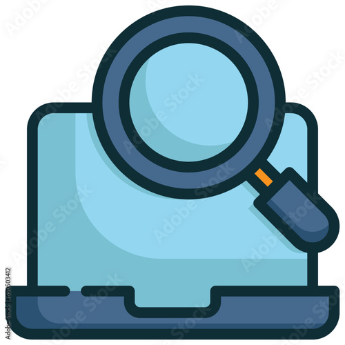 search finding laptop magnifying glass filled outline