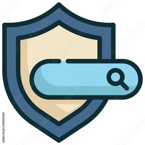 shield protect security locked finding search magnifying filled outline