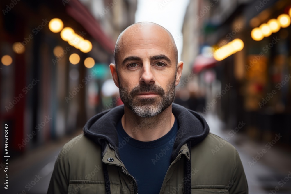 Portrait of a middle-aged man with a beard in the city Portrait of a middle-aged man with a beard in the city