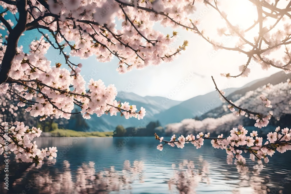 cherry blossom and lake